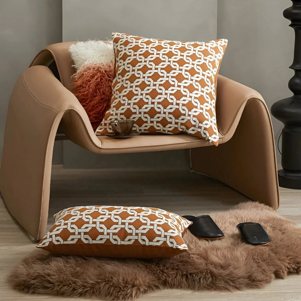 Embroidered Modern Interlock Pattern Cushion Cover