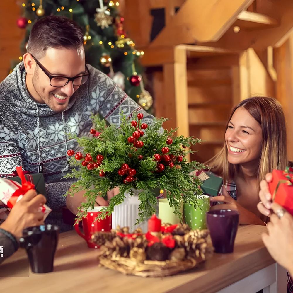 Lifelike Artificial Pine Branches with Red Berries