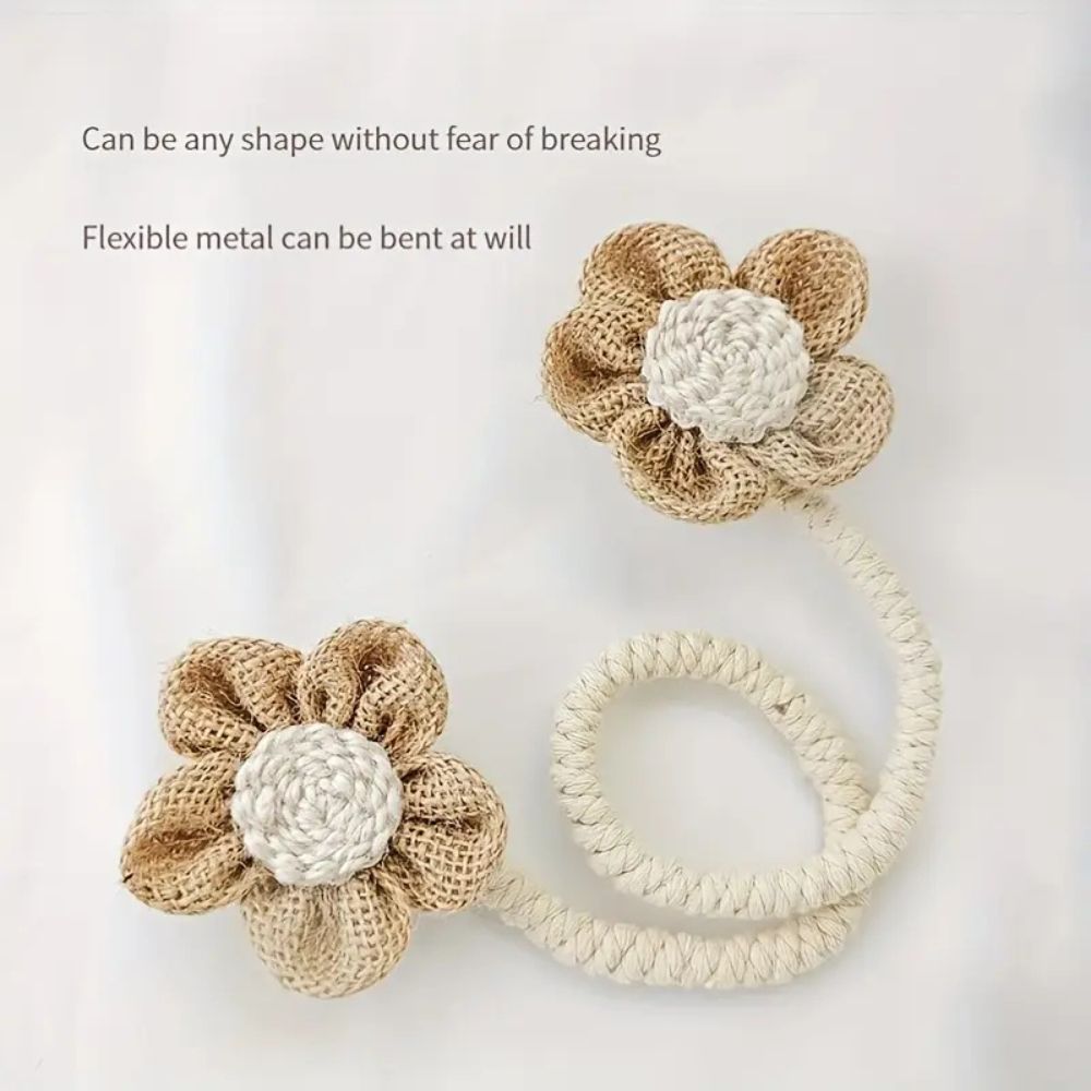 Floral Hemp Curtain Tiebacks - Rustic 2 Piece Set
