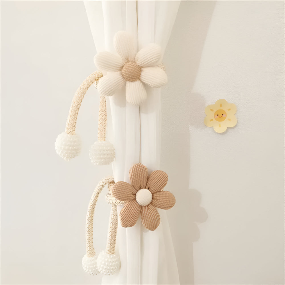 Embroidered Flower Curtain Tiebacks with Pearl Buckle