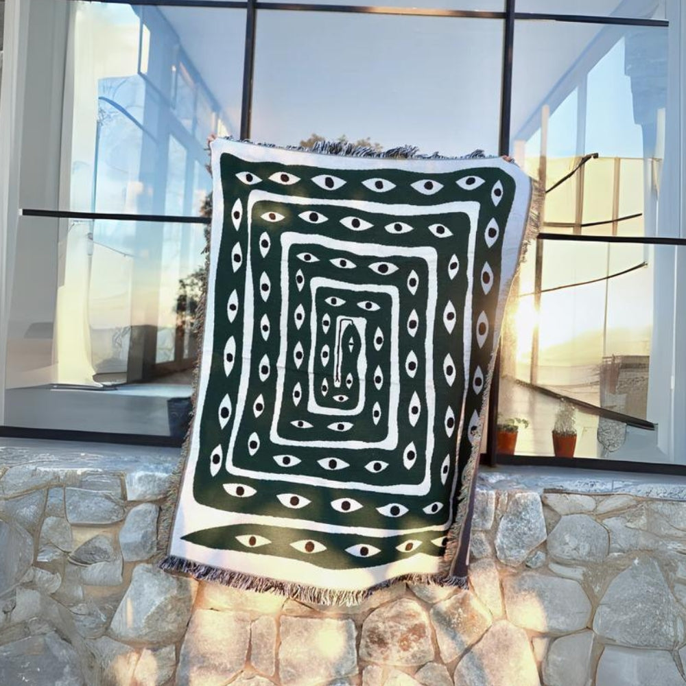 100% Cotton Snake Labyrinth Throw Blanket with Tassel Edges