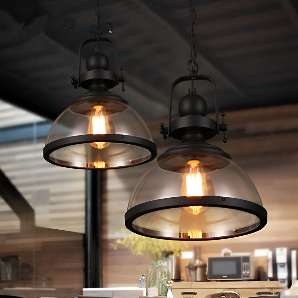 Antique Glass Pendant Chandelier - Industrial Bowl-Shaped Ceiling Light
