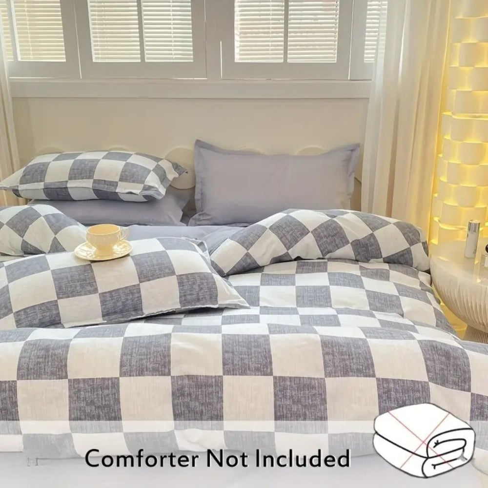 Checkered Cotton-Microfiber Duvet Cover Set with Pillowcases