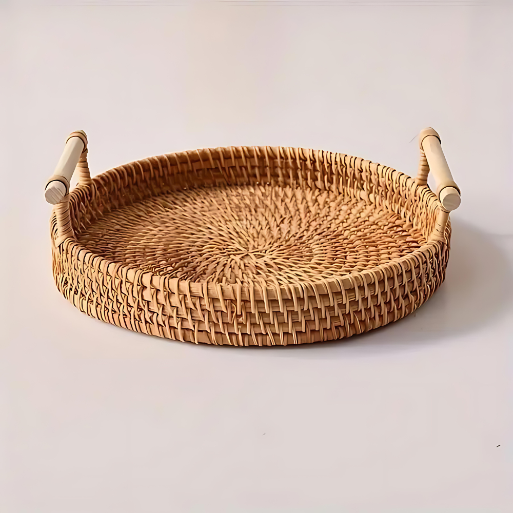 Handcrafted Rattan Serving Tray with Sturdy Handles