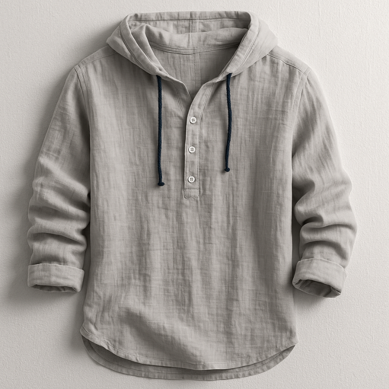 Men's Lightweight Linen Hoodie with Adjustable Drawstring