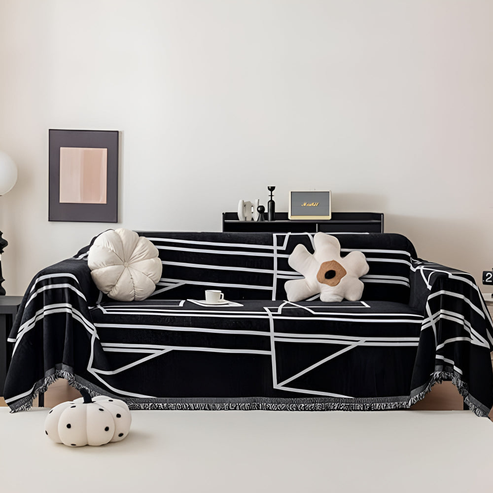 Modern Abstract Grid Sofa Cover in Black and White