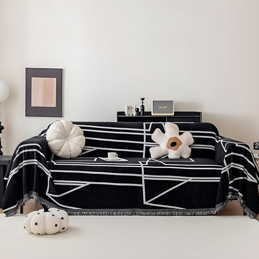 Modern Abstract Grid Sofa Cover in Black and White