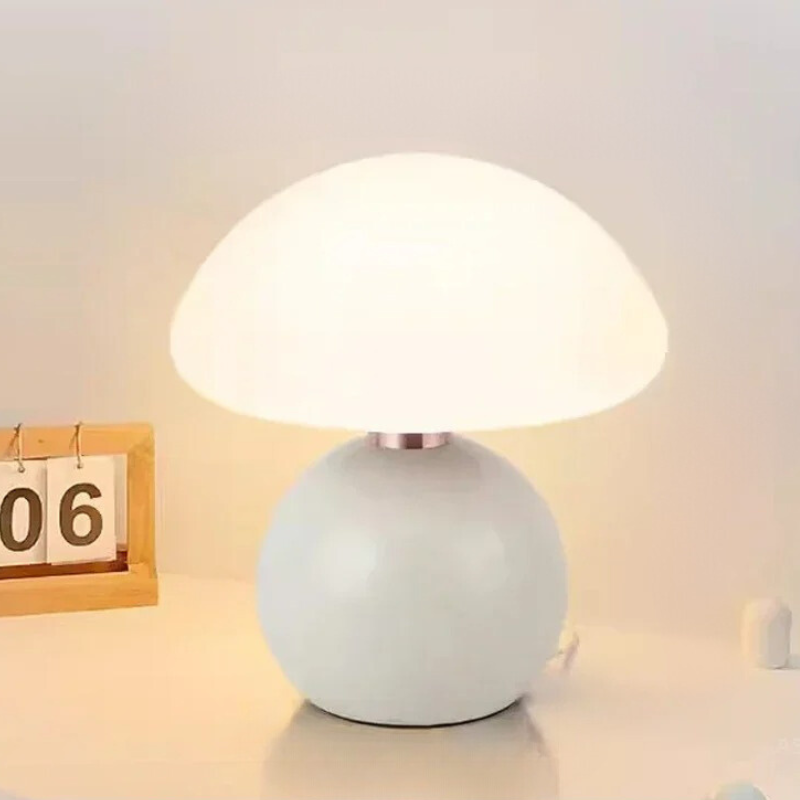 Cream Ceramic Mushroom Table Lamp with Warm LED Glow