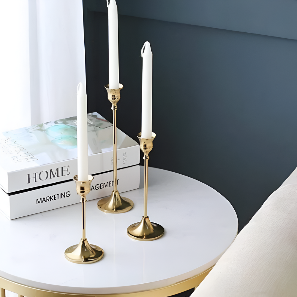Vintage Brass Candle Holder Set - 3 Sizes