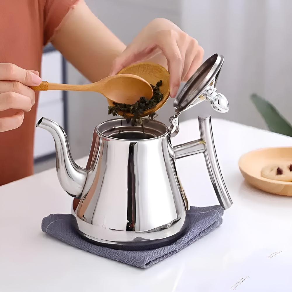 Stainless Steel Kettle with Built-in Filter for Tea and Coffee