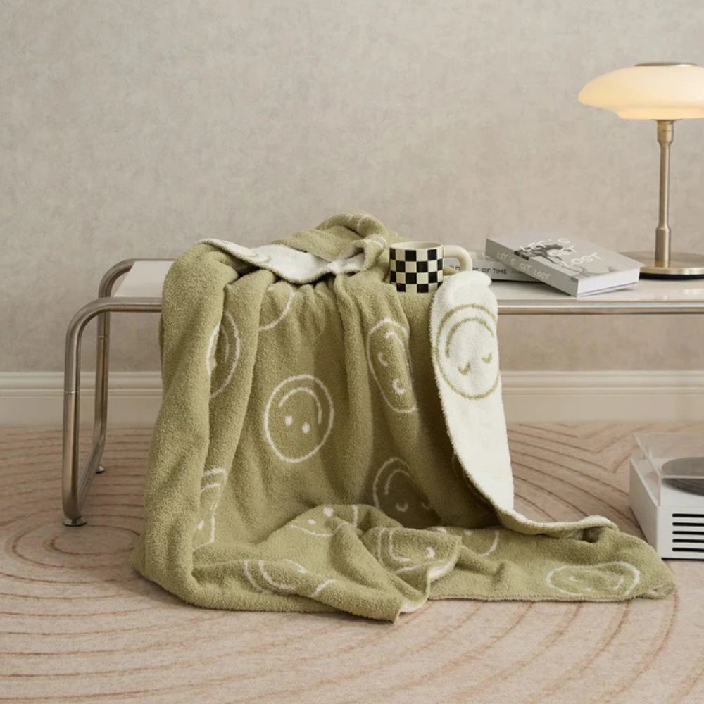 Smiley Face Cotton Plush Throw Blanket