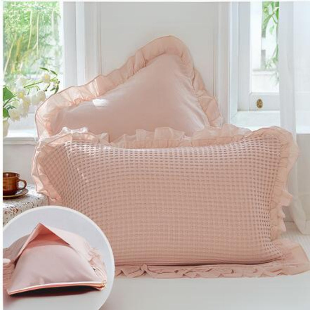 Waffle Weave Ruffle Cotton Pillowcases - 2 Pack