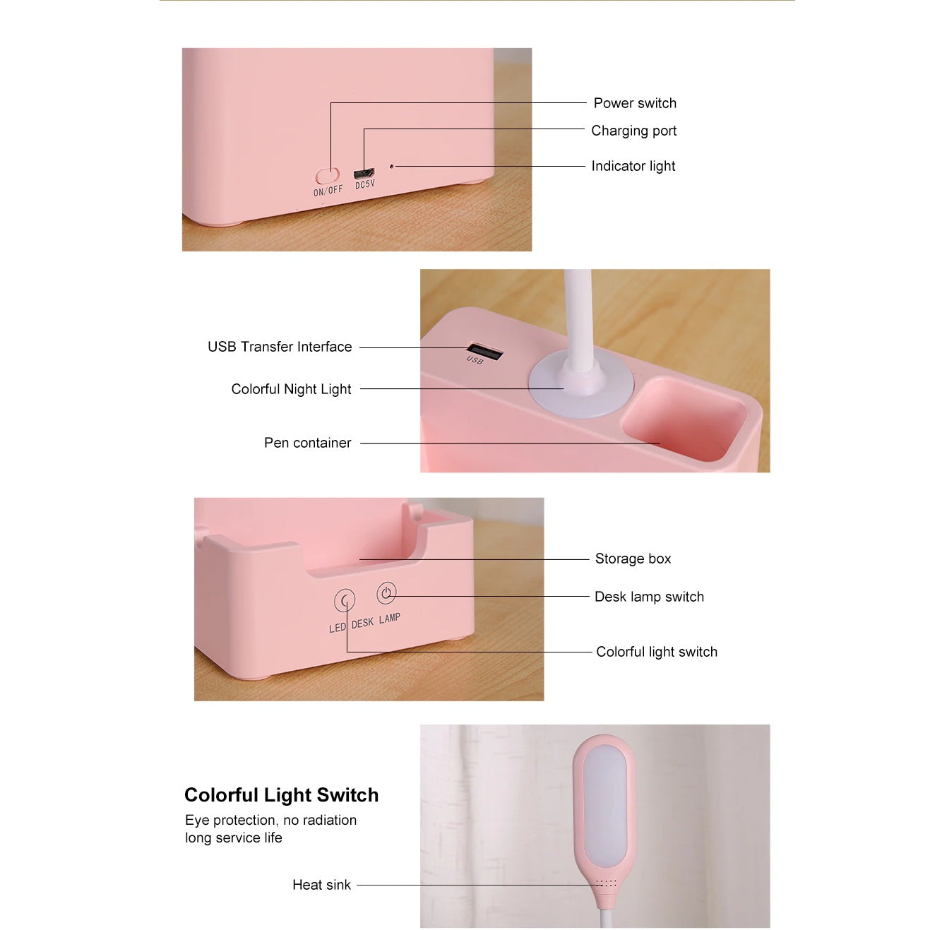 Rechargeable Desk Lamp with Phone Holder and Adjustable Brightness