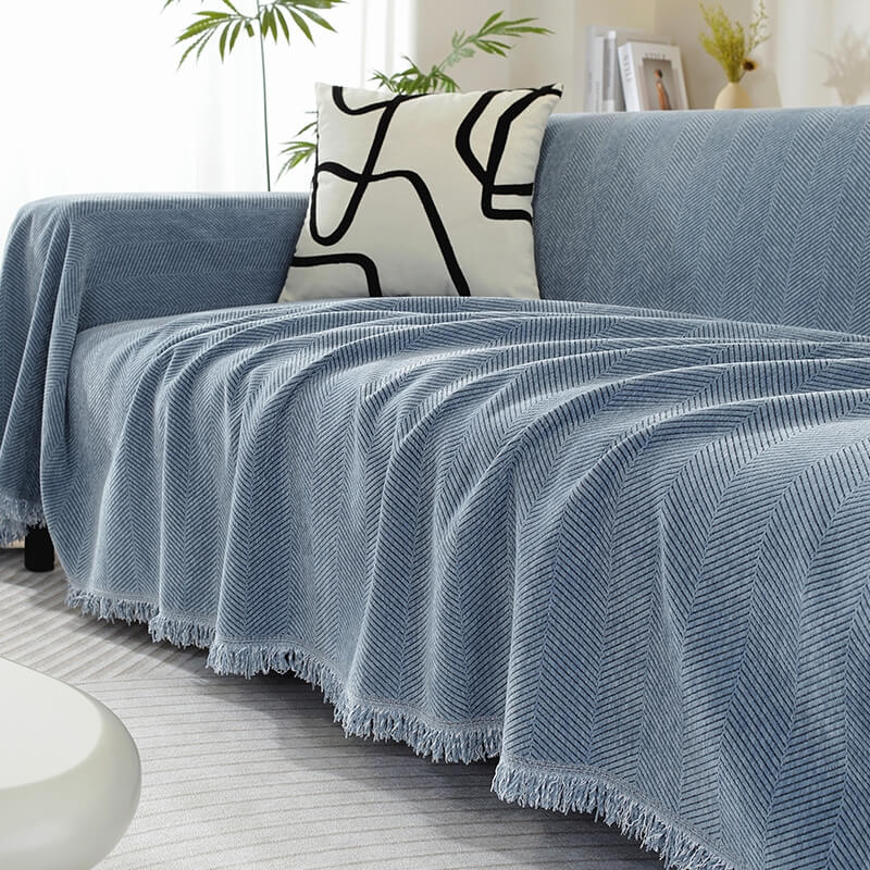 Chenille Herringbone Tassel Couch Cover
