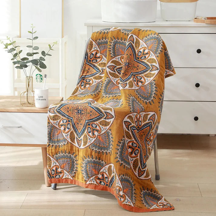 Reversible Diamond and Floral Cotton Bath Towel