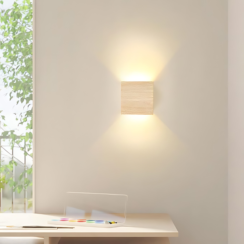 Scandinavian Square Wooden Wall Lamp with LED Light