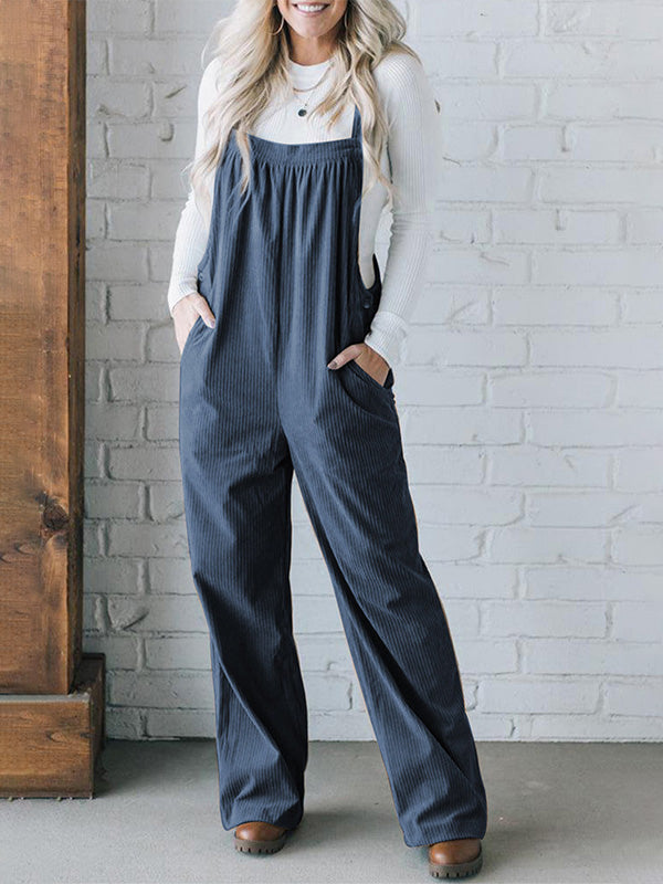 Cozy Ribbed Corduroy Loose Fit Overalls with Adjustable Straps