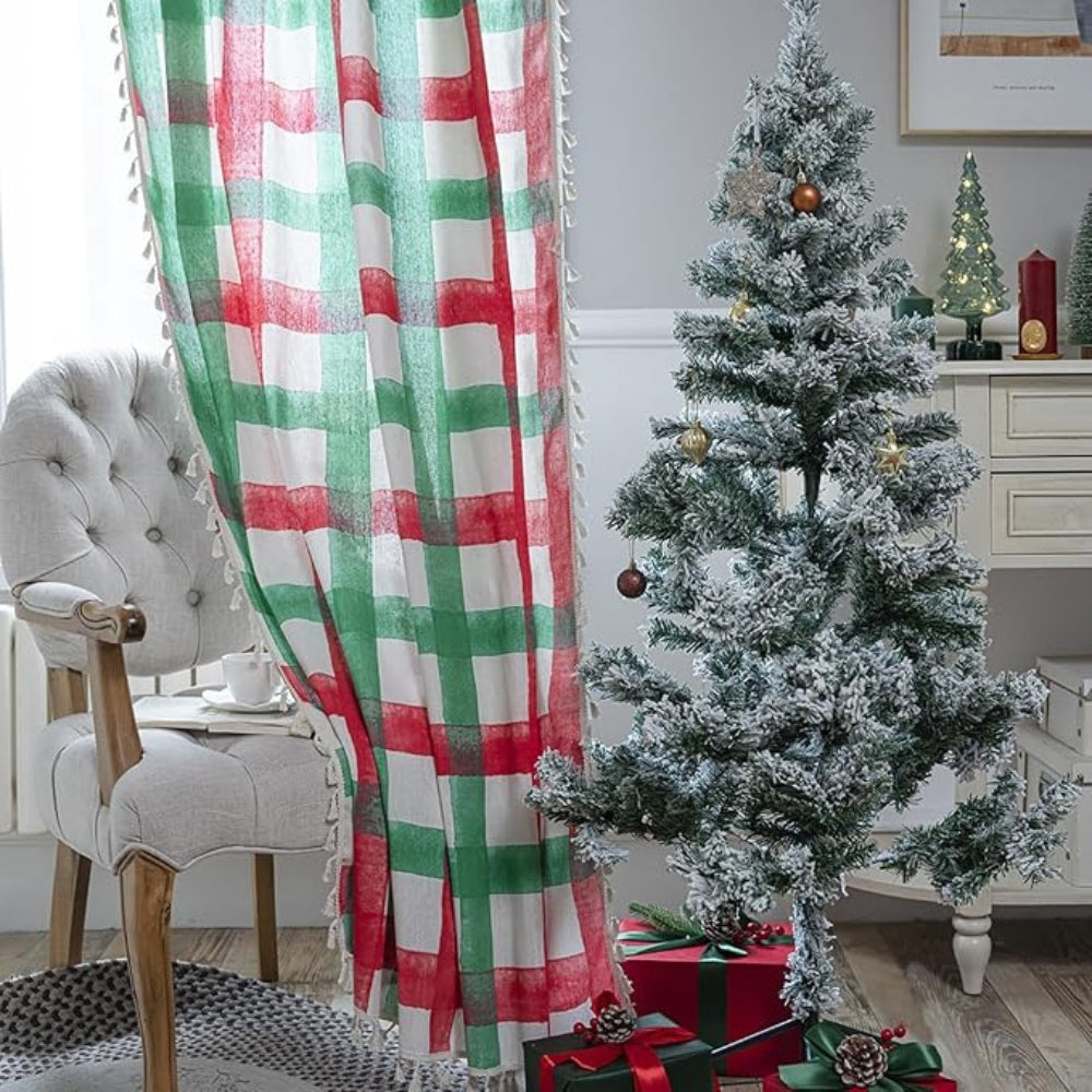 Plaid Semi-Sheer Christmas Curtain