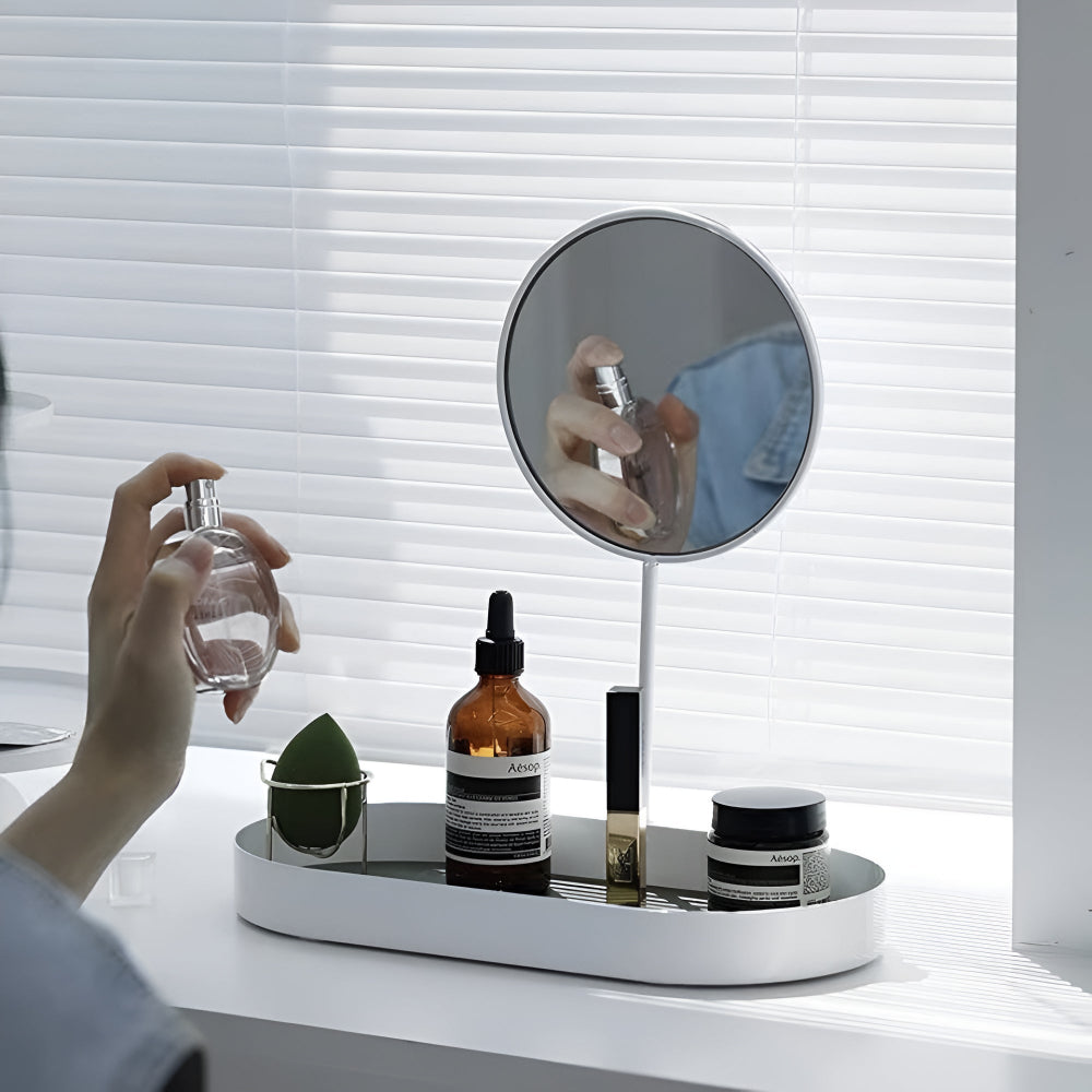 Modern Metal Beauty Organizer Tray with Removable Mirror