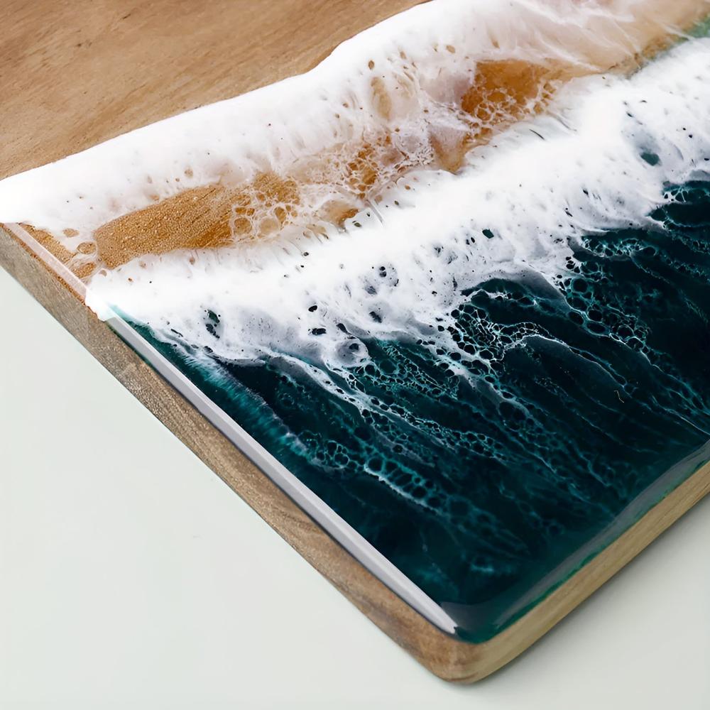 Ocean Wave Resin Acacia Wood Cutting Board for Serving and Chopping