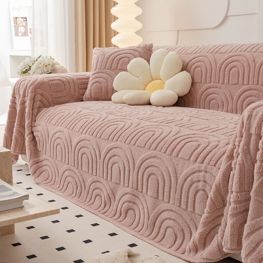 Plush Microfiber Sofa Cover with Curves Pattern