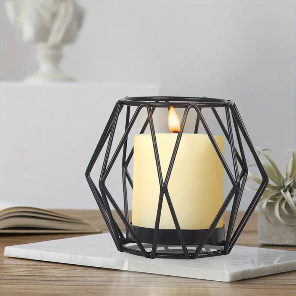 Geometric Iron Candle Holder in Black or Gold Finish