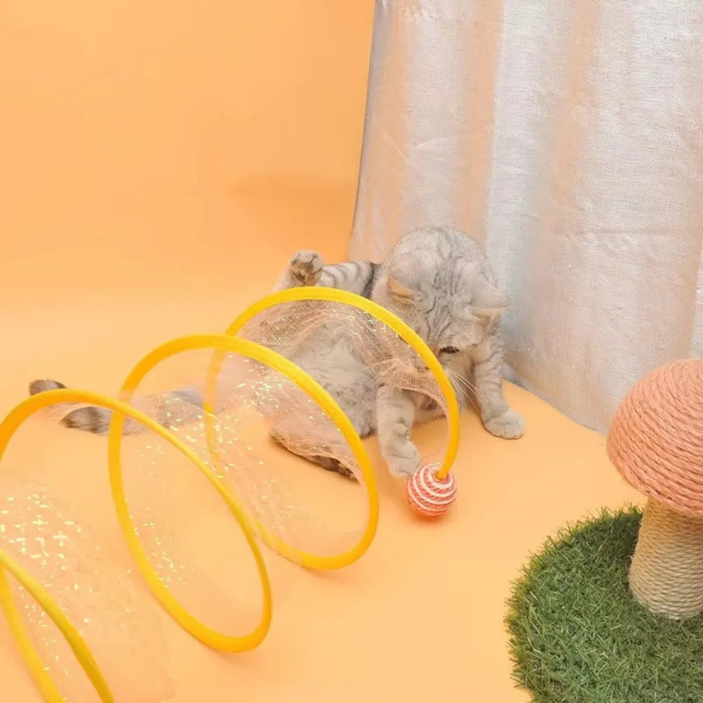 Collapsible S-Type Cat Tunnel with Crinkle Paper and Built-In Balls