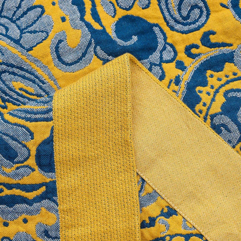 Azure Golden Retro Cotton Throw Blanket