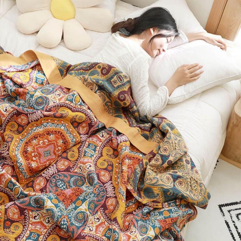 Cooling Boho Reversible Blanket with Cotton and Cooling Fibers