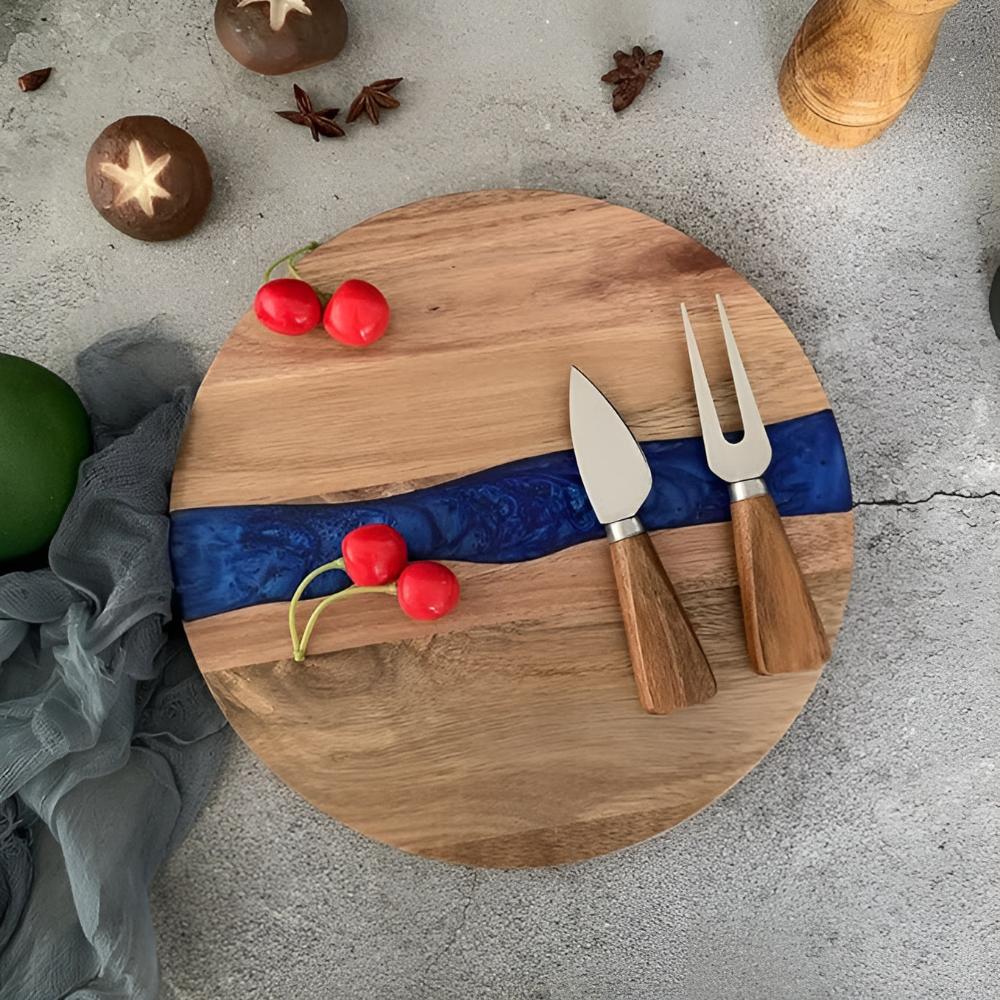 Round Acacia Wood Chopping Board with Epoxy Resin Design