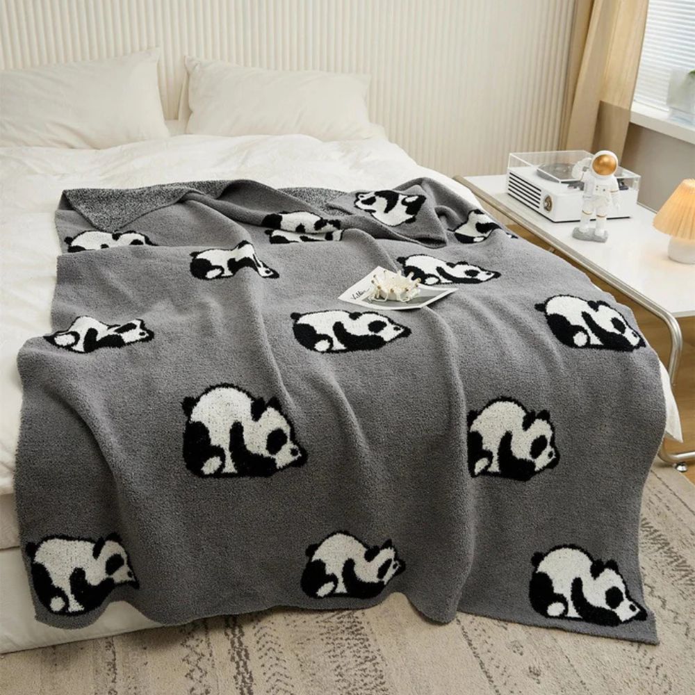 Kawaii Panda Jacquard Knit Blanket