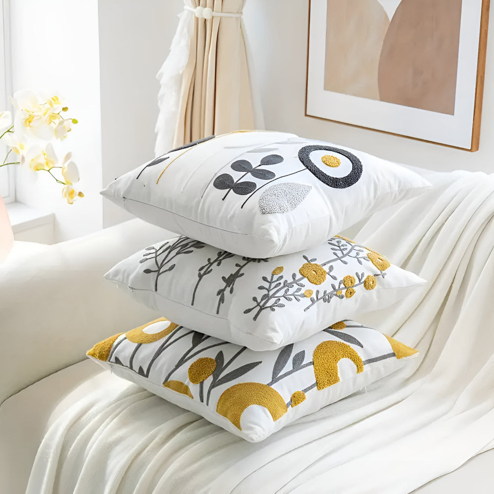 Embroidered Floral Cushion Cover 18x18 Inch