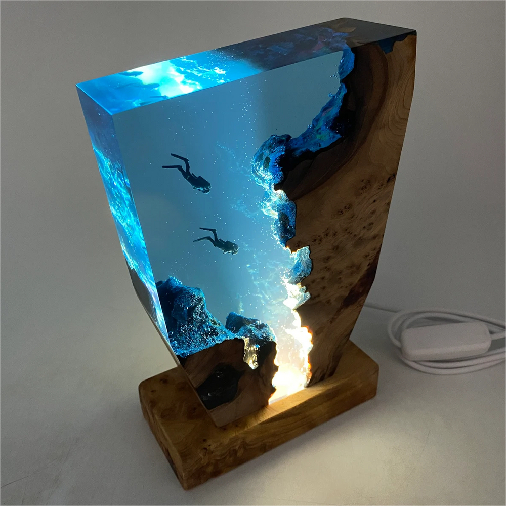 Handcrafted Underwater Coral Reef Lamp with Divers