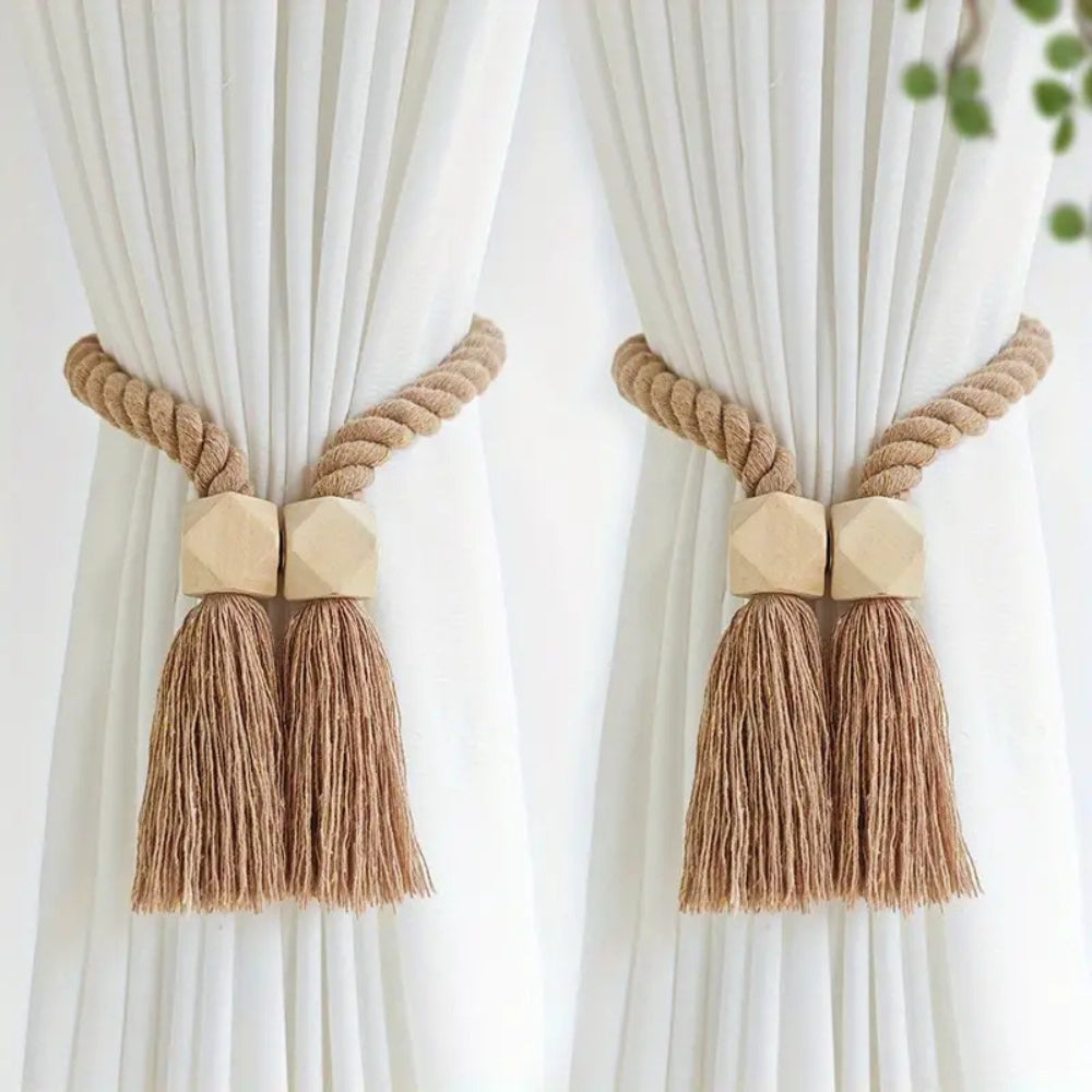 Wooden Bead Tassel Curtain Tie-Back Set