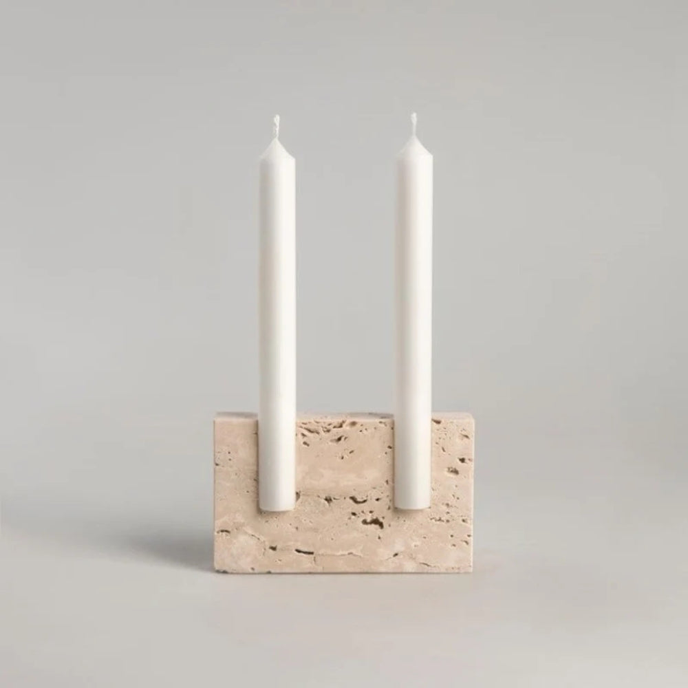 Dual Travertine Marble Taper Candle Holder