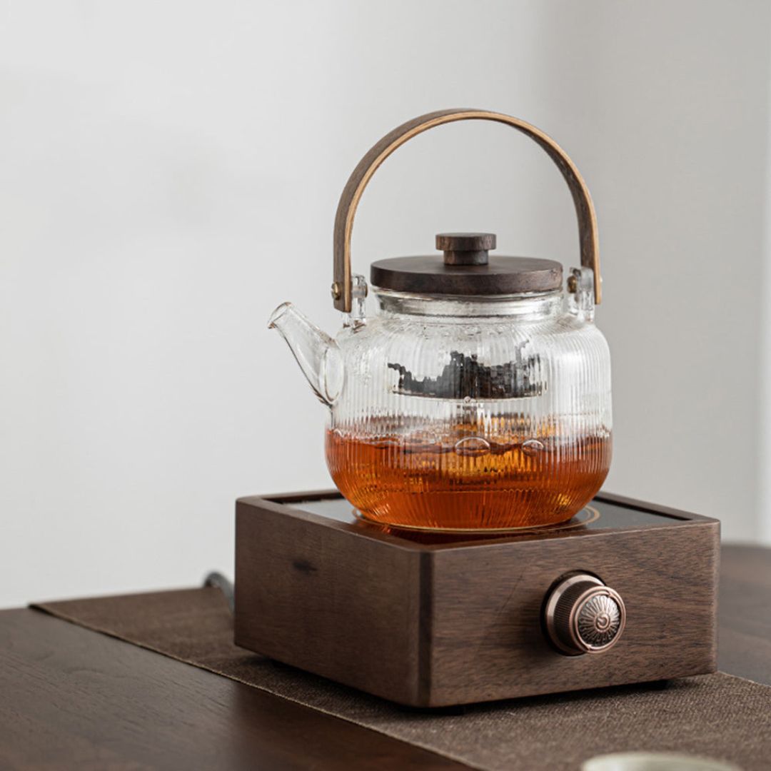 Elegant Walnut Tea Warmer with Adjustable Temperature Control