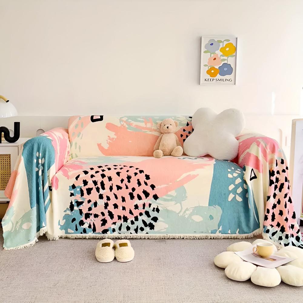 Whimsical Watercolor Cotton-Linen Sofa Cover