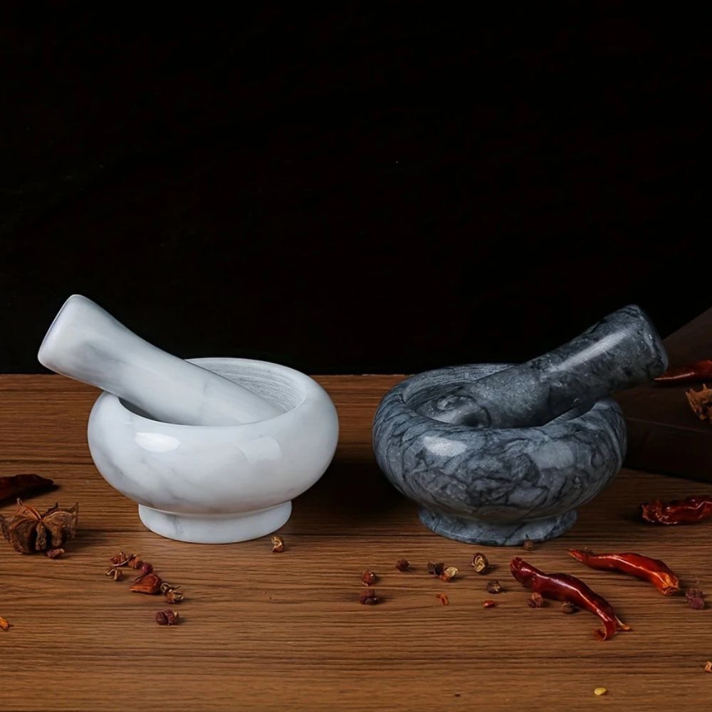 Natural Marble Mortar and Pestle Set for Grinding Spices and Herbs
