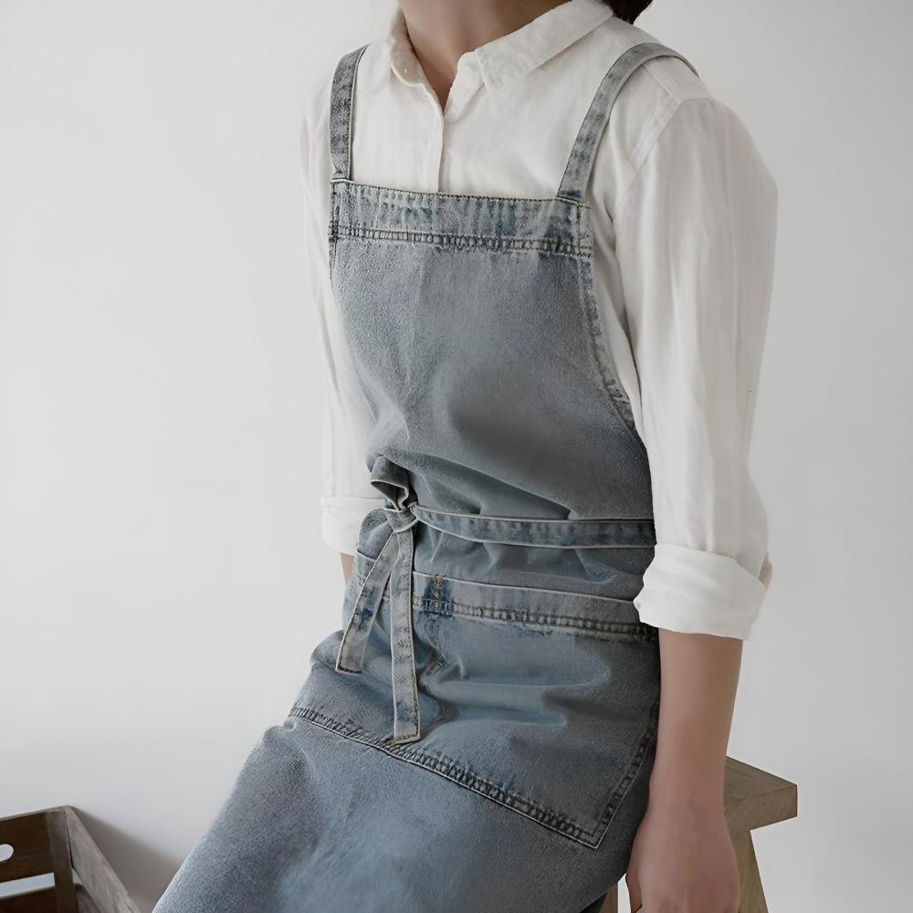 Adjustable Cross-Back Premium Denim Apron with Pockets