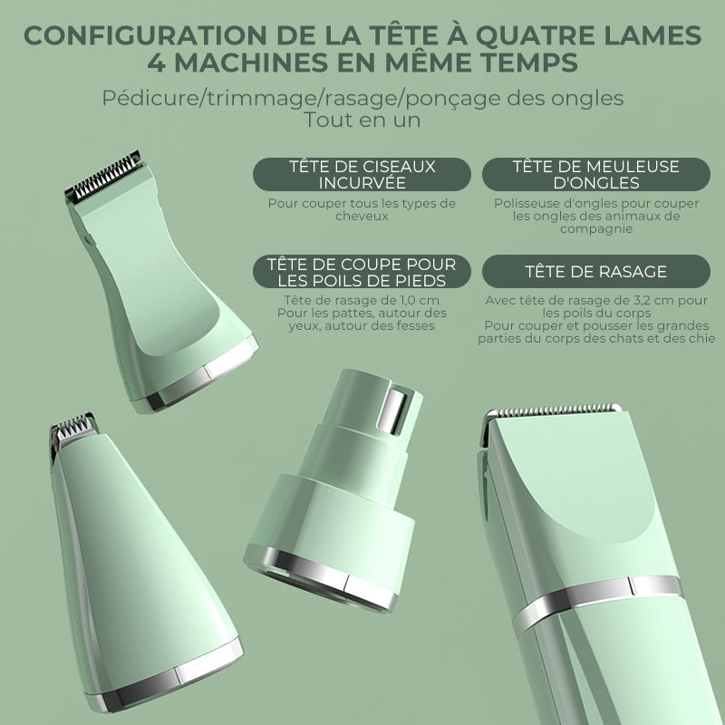 Quiet Rechargeable Pet Grooming Clipper with Interchangeable Heads