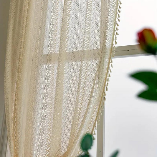 Bohemian Tassel Trim Crochet Curtain