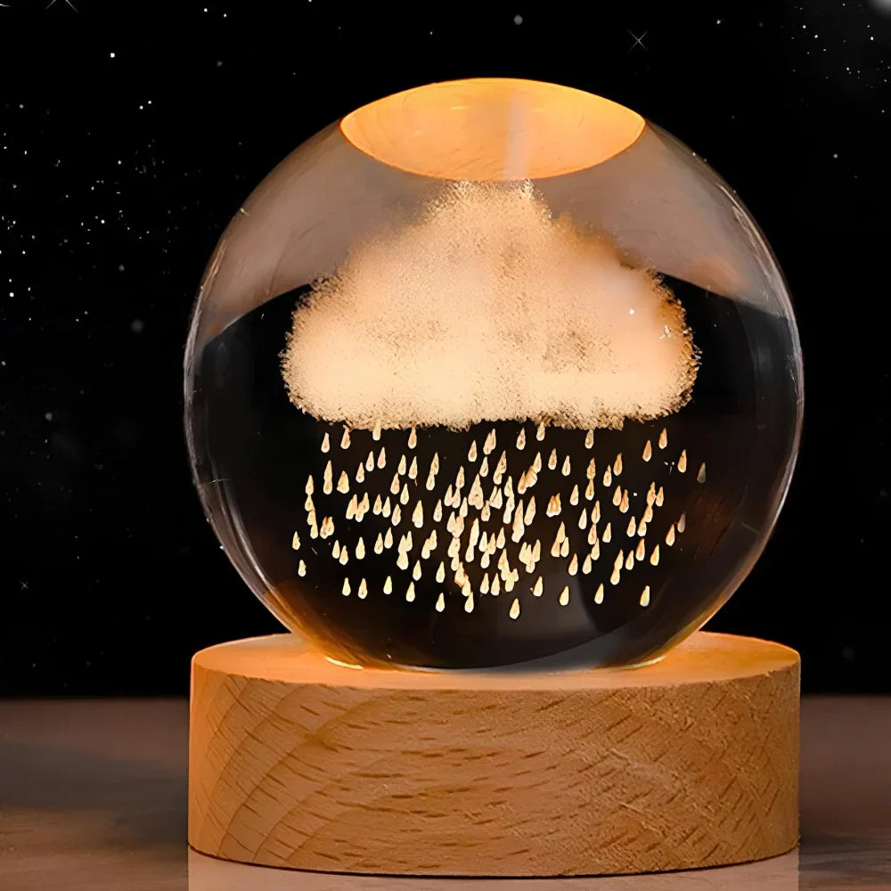LED 3D Galaxy Crystal Night Light with Wooden Base
