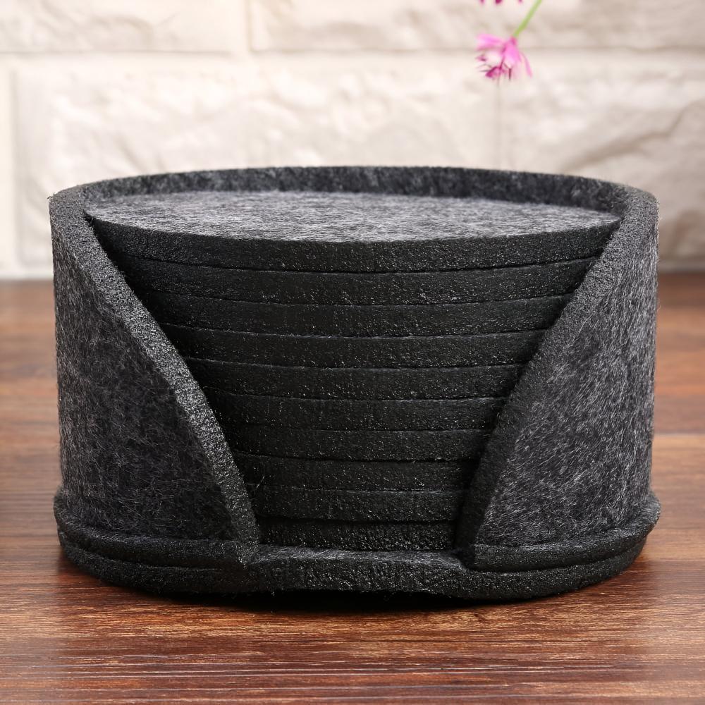 Premium Round Felt Coaster Set with Holder