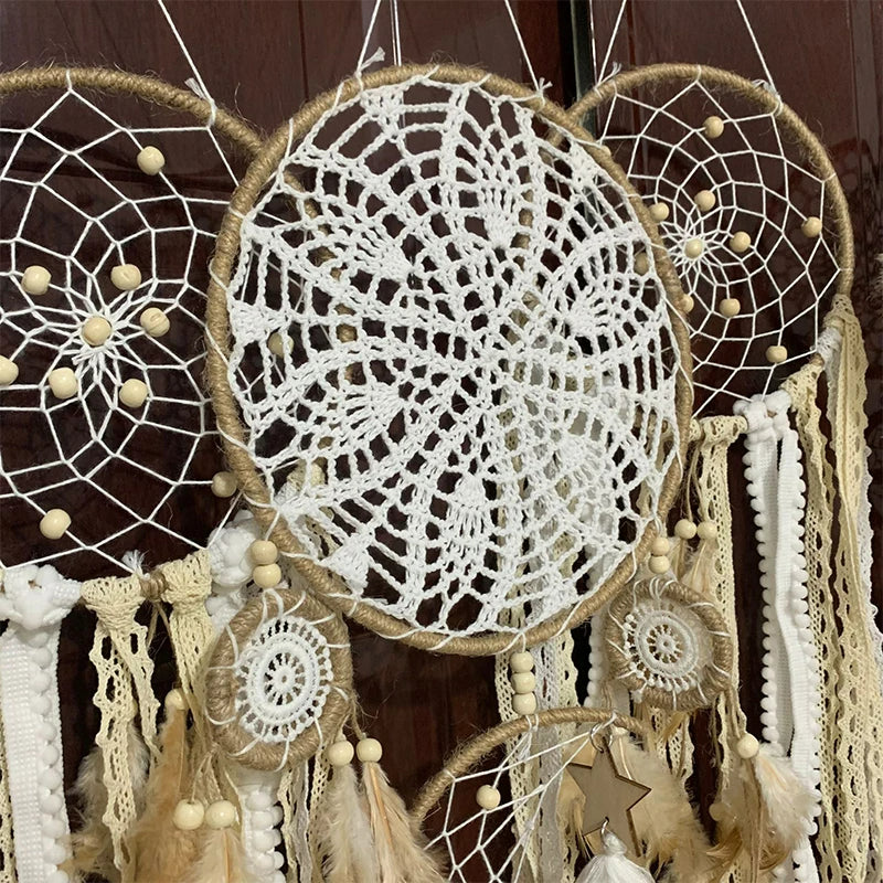Boho Dreamcatcher Wall Hanging with Moon and Feather Design