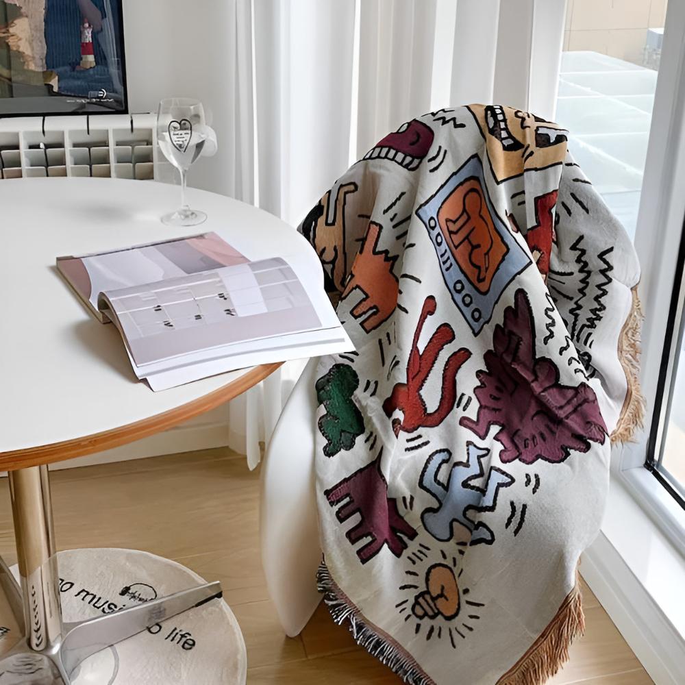 Reversible Microfiber Tassel Blanket 51x63 Inches