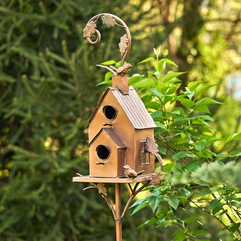 Rustic Metal Birdhouse Garden Stakes for Outdoor Decor