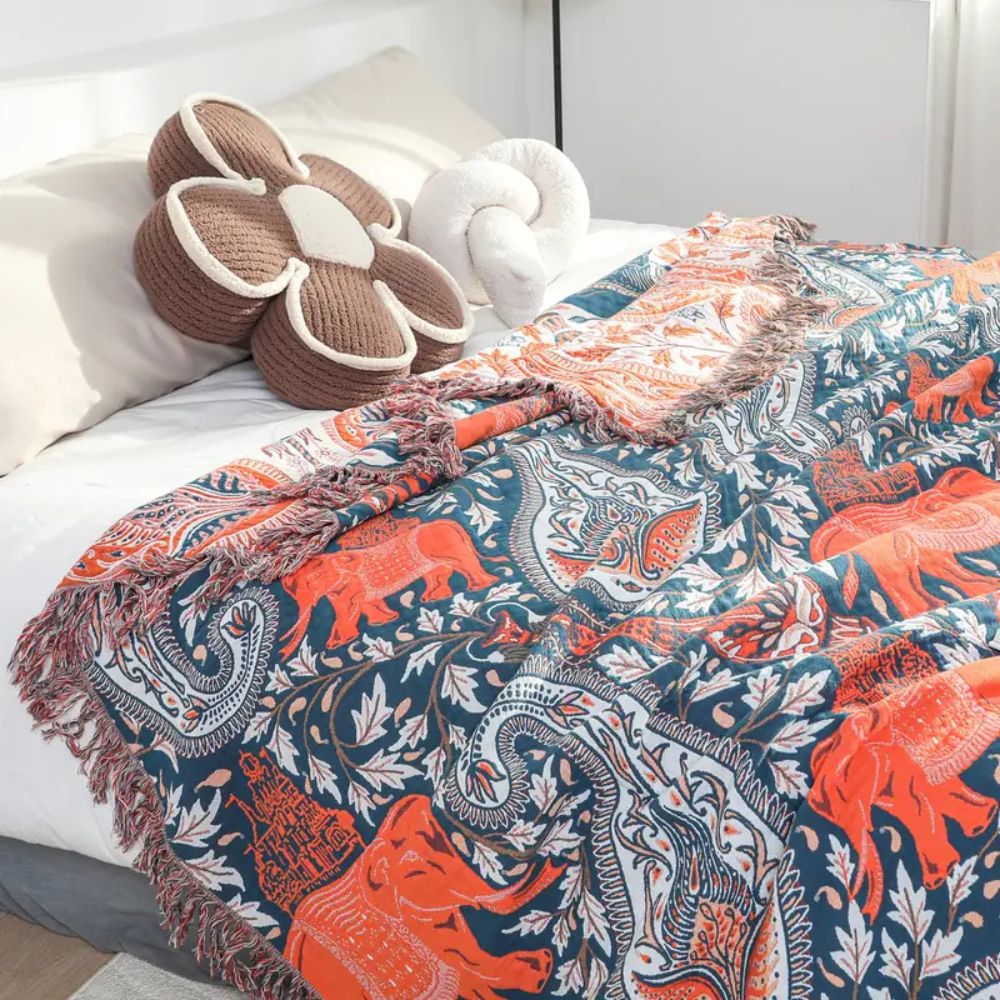 Lightweight Cotton Elephant Paisley Blanket