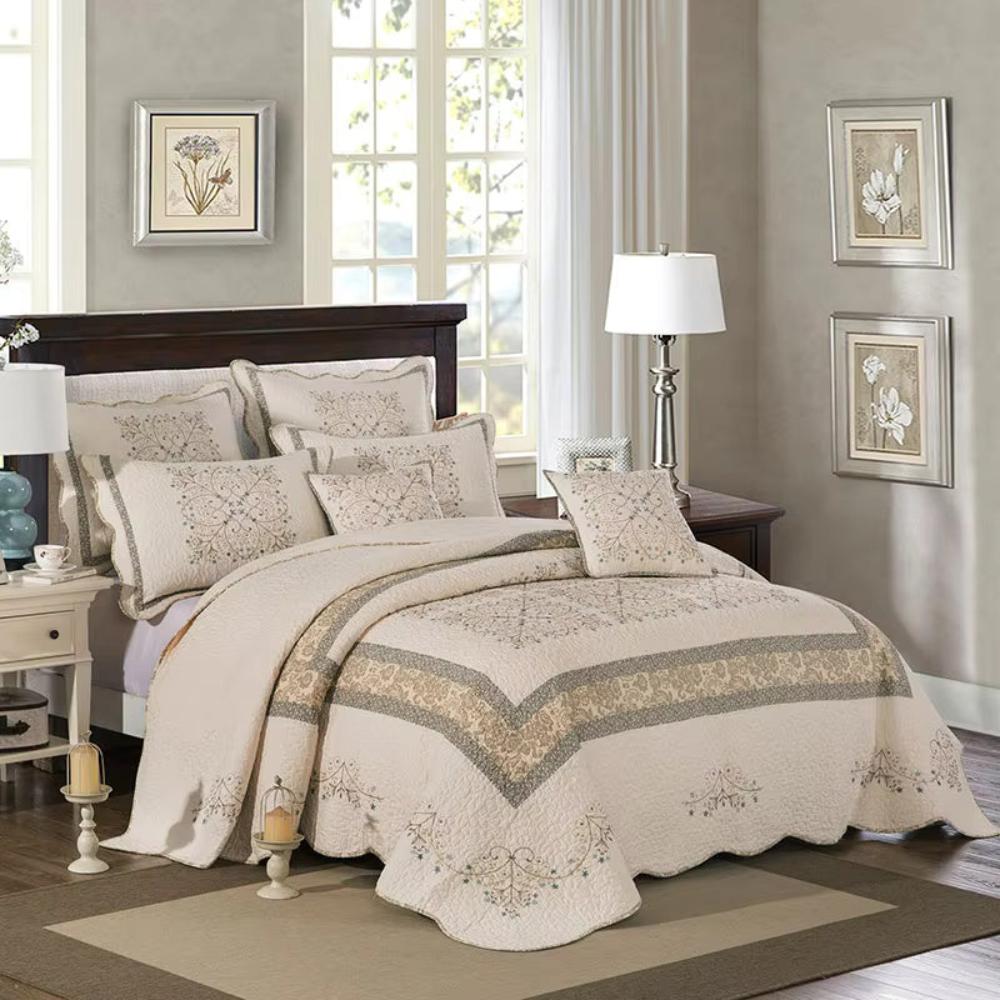 Elegant Reversible Embroidered Patchwork Coverlet Set