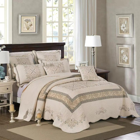 Elegant Reversible Embroidered Patchwork Coverlet Set