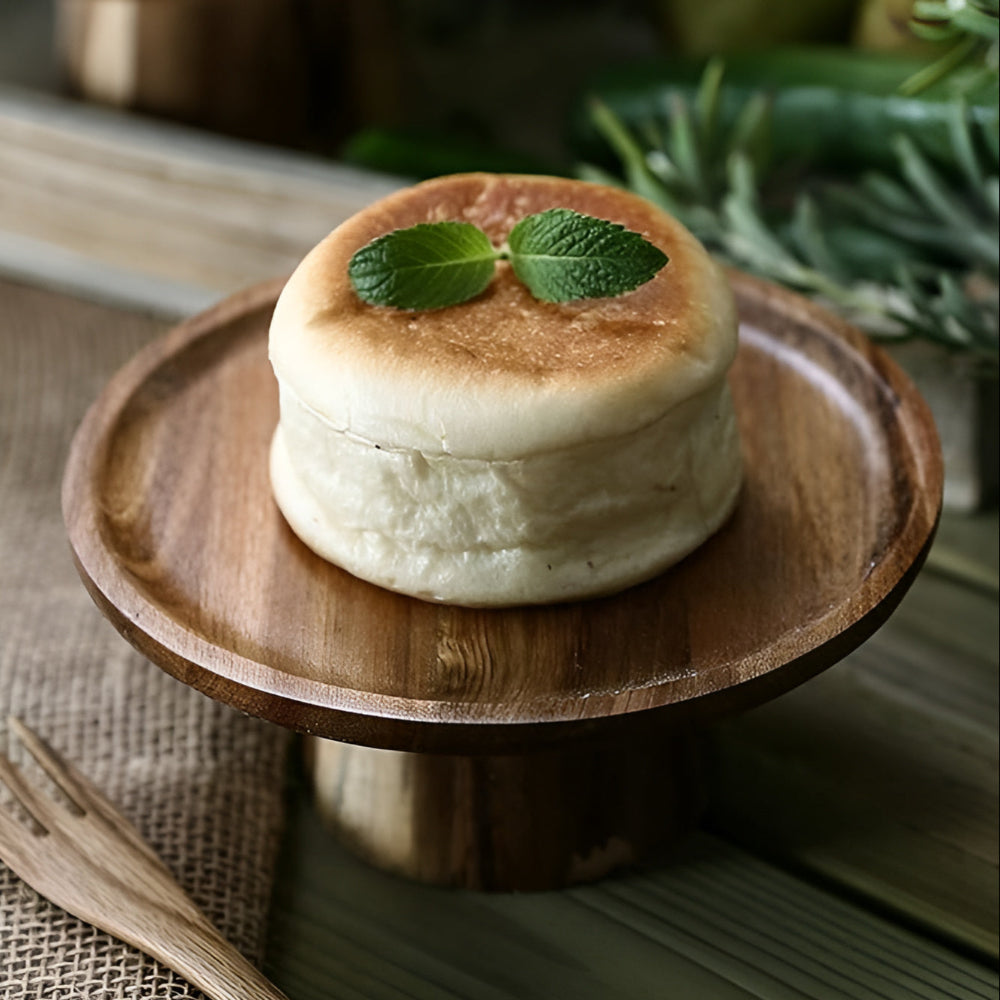 Round High Stand Wooden Cake Plate in Natural Finish